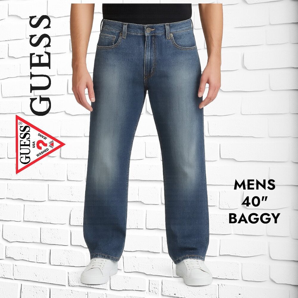 Mens Guess Jeans - Size 40  Baggy Fit  Mint Condition  Unique Back Pocket Design